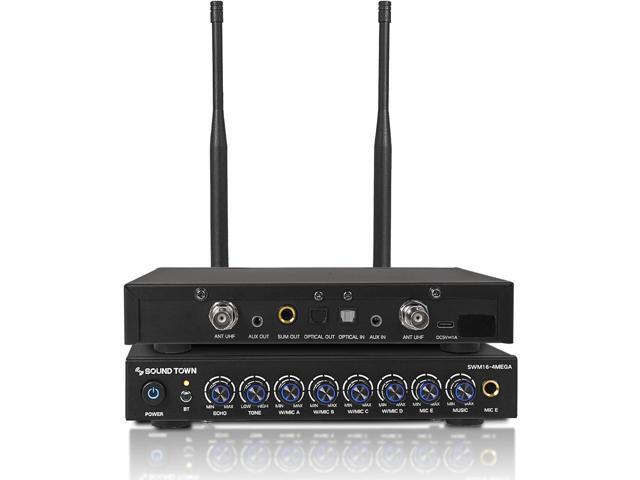 Sound Town 200 Channels Wireless Microphone Karaoke Mixer System, with 4 Metal Handheld Microphones, Optical (Toslink), AUX, for Smart TV, Home...