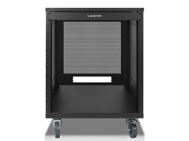 Sound Town 12U Universal Steel Rack, w/Mesh Doors, Locking Casters, Vented Side Panels for Audio Video, Server and Network Equipment (STRK-M12UWD)