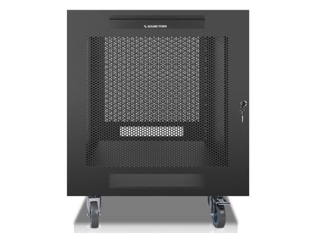 Sound Town 12U Universal Steel Rack, w/Mesh Doors, Locking Casters, Vented Side Panels for Audio Video, Server and Network Equipment (STRK-M12UWD)