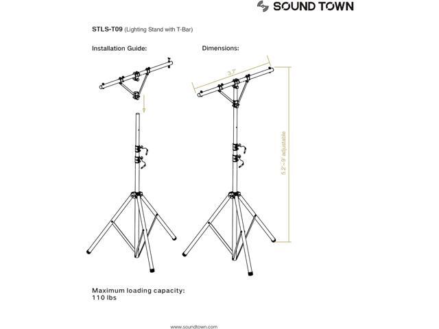 Sound Town 2-Pack DJ Lighting Stand, Height Adjustable, 9 ft Tall, with T-Bar and Tripod Base (STLS-T09-PAIR)