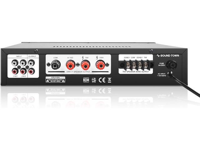 Sound Town Commercial Restaurant Bluetooth Amplifier + Surface-Mount Speaker Set, with One 2-Zone 70V/100V Amplifier with Bluetooth, 4 x 4.5-Inch...
