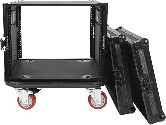 Sound Town Black Series 8U PA/DJ Rack/Road Case with 8-Space, All-Black Anodized Hardware, Plywood, Casters, and 21 Rackable Depth - Pro Tour Grade...