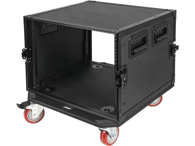 Sound Town Black Series 8U PA/DJ Rack/Road Case with 8-Space, All-Black Anodized Hardware, Plywood, Casters, and 21 Rackable Depth - Pro Tour Grade...