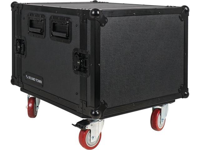 Sound Town Black Series 8U PA/DJ Rack/Road Case with 8-Space, All-Black Anodized Hardware, Plywood, Casters, and 21 Rackable Depth - Pro Tour Grade...