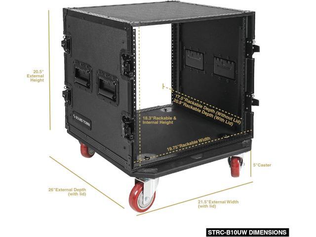 Sound Town Black Series 10U PA/DJ Rack/Road Cas Black Series 10U PA/DJ Rack/Road Case with 10-Space, All-Black Anodized Hardware, Plywood, Casters,...