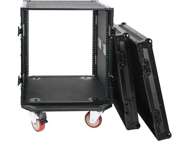 Sound Town Black Series 12U PA/DJ Rack/Road Case with 12-Space, All-Black Anodized Hardware, Plywood, Casters, and 21 Rackable Depth - Pro Tour...