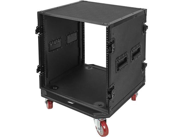 Sound Town Black Series 12U PA/DJ Rack/Road Case with 12-Space, All-Black Anodized Hardware, Plywood, Casters, and 21 Rackable Depth - Pro Tour...