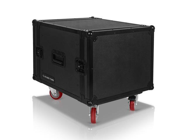 Sound Town Black Series Shock Mount 8U ATA Plywood Rack Case with 21' Rackable Depth, All-Black Anodized Hardware and Casters, Pro Tour Grade...