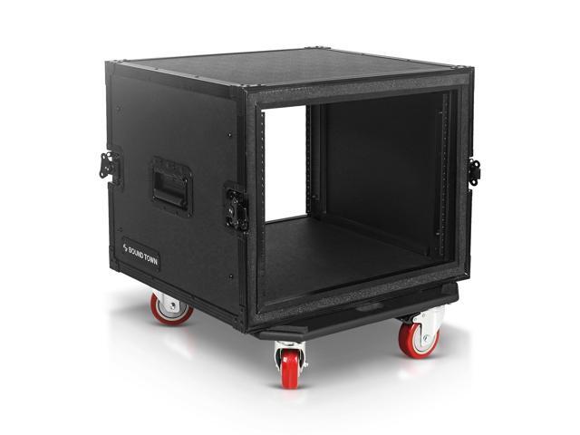 Sound Town Black Series Shock Mount 8U ATA Plywood Rack Case with 21' Rackable Depth, All-Black Anodized Hardware and Casters, Pro Tour Grade...
