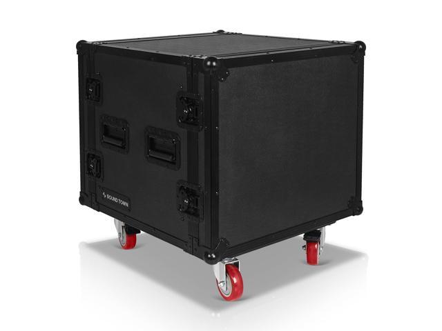 Sound Town Black Series Shock Mount 10U ATA Plywood Rack Case with 21' Rackable Depth, All-Black Anodized Hardware and Casters, Pro Tour Grade...