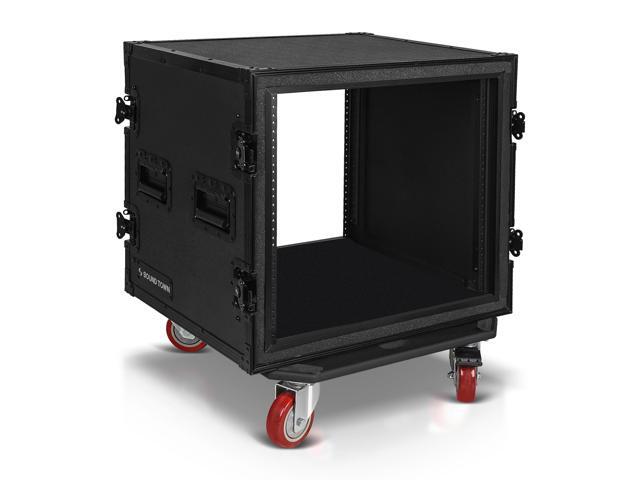 Sound Town Black Series Shock Mount 10U ATA Plywood Rack Case with 21' Rackable Depth, All-Black Anodized Hardware and Casters, Pro Tour Grade...
