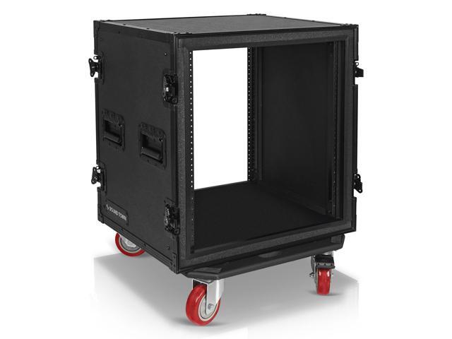 Sound Town Black Series Shock Mount 12U ATA Plywood Rack Case with 21' Rackable Depth, All-Black Anodized Hardware and Casters, Pro Tour Grade...