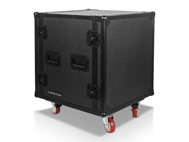 Sound Town Black Series Shock Mount 12U ATA Plywood Rack Case with 21' Rackable Depth, All-Black Anodized Hardware and Casters, Pro Tour Grade...