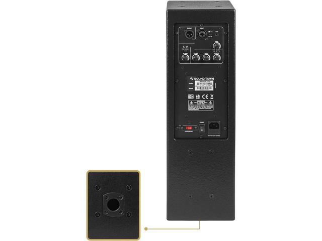 Sound Town Powered Column Line Array Speaker with 2x5-Inch Woofers, Dual Compression Drivers, Class-D amp. TWS, Birch Plywood, Wall Mount...