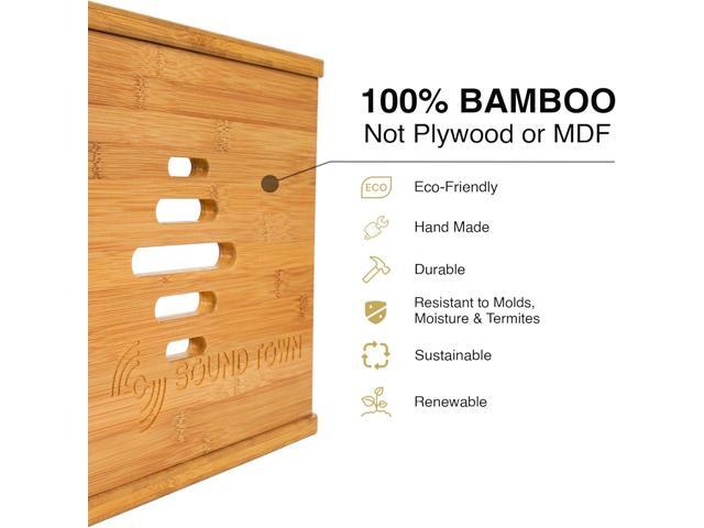 Sound Town DIY Solid Carbonized Bamboo Slanted 10U Studio Rack (2U Top + 8U Lower) with 2U Bottom Storage Slide-Out Tray Caster For Recording Room Home Studio (STBR-ST10T) - image 6