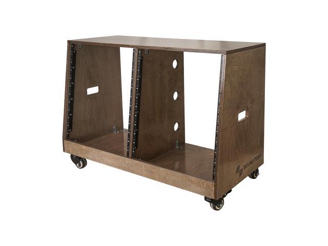 Sound Town DIY 2 x 12U Slanted Studio Rack with Baltic Birch Plywood, Casters, Weathered Gray for Recording Room, Home Studio (SDRK-D12TB)