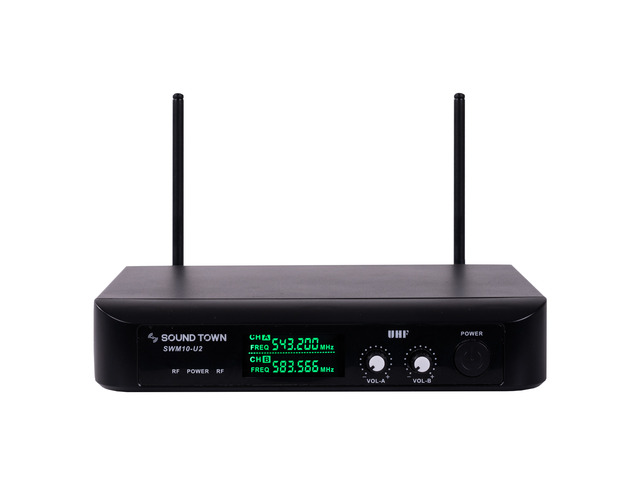 Sound Town SWM10-U2HH Professional Dual-Channel UHF Wireless Microphone System with 2 Handheld Mics, for Church, Business Meeting, Outdoor Wedding...