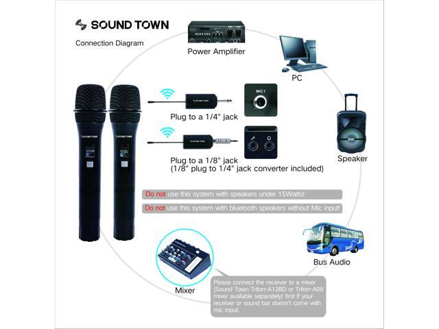 Sound Town 100-Channel UHF Rechargeable Wireless Handheld Microphone System with Built-in Effects, 1/4' Mini Portable Receiver for Karaoke, Events,...