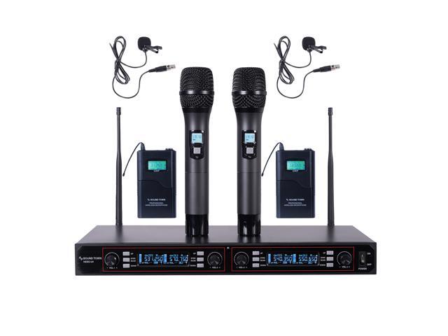 Sound Town 200-Channel Rack Mountable Professional UHF Wireless Microphone System with Metal Receiver, 2 Handheld Mic, 2 Lavalier Mic, 2 Bodypack...