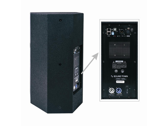 Sound Town CARME Series Powered PA Speaker and Subwoofer Combo Set with One 12 PA Speaker, One 15 Subwoofer, One Subwoofer Pole, Black