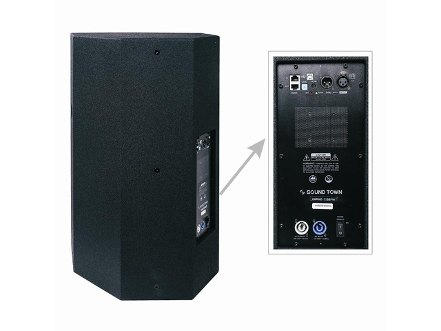 Sound Town CARME Series Powered PA Speaker and Subwoofer Combo Set with One 15 PA Speaker, One 18 Subwoofer, One Subwoofer Pole, Black