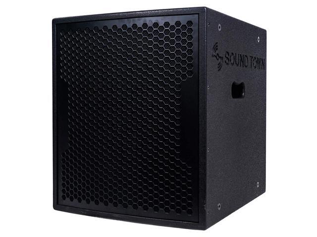 Sound Town 1600 Watts 15" Powered Subwoofer with 2 Speaker Outputs, Plywood Enclosure and 2 Wheels, Black (CARPO-15SPW)