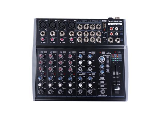 Sound Town Professional 12-Channel Audio Mixer with USB interface, Recording, EQ, Bluetooth, DSP and 48V Phantom (TRITON-A12BD)