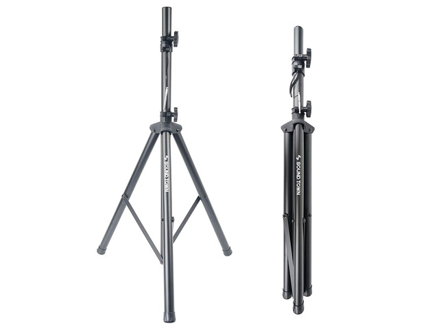 Sound Town 2-Pack Universal Tripod Speaker Stands with Adjustable Height, 35mm Compatible Insert, Locking Knob and Shaft Pin, Black (STSD-71B-PAIR)