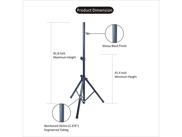 Sound Town 2-Pack Universal Tripod Speaker Stands with Adjustable Height, 35mm Compatible Insert, Locking Knob and Shaft Pin, Black (STSD-71B-PAIR)