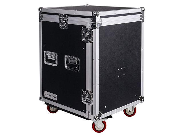 Sound Town 14-Space PA/DJ Rack/Road ATA Server Case with Slant Mixer Top and Standing Lid Table (STMR-14UWT)