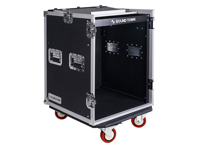 Sound Town 14-Space PA/DJ Rack/Road ATA Server Case with Slant Mixer Top and Standing Lid Table (STMR-14UWT)
