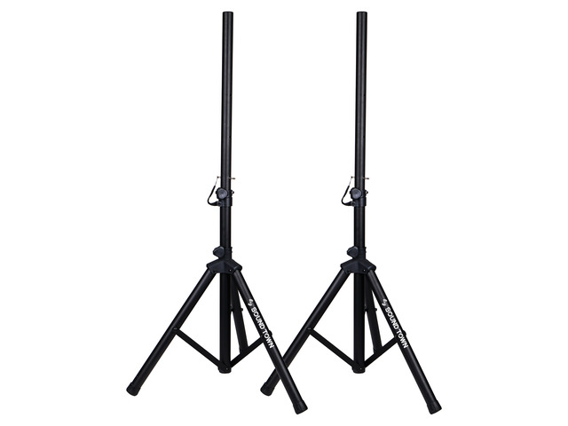 Sound Town 2-Pack Universal Tripod Speaker Stands with Adjustable Height, 35mm Compatible Insert, Locking Knob and Shaft Pin, Black (STSD-48B-PAIR)