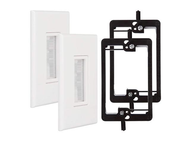 Screwless Wall Plate, Decora Brush Wall Plate + 1 Gang Low Voltage Mounting Bracket For Cable Pass Through (White, 2 Pack)
