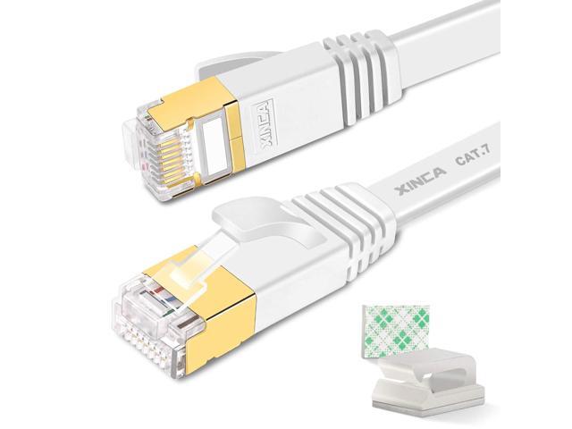 Zell Cat 7 Flat Ethernet Cable 15Ft White, High Speed 10Gb Shielded (Stp) Lan Internet Network Cable Ethernet Patch Computer Cable With Rj45.