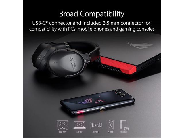 Asus Rog Strix Go Bt Gaming Headset Ai Noise-Canceling Microphone, Hi-Res Audio, Active Noise Cancellation, Bluetooth, 3.5Mm, Compatible With...