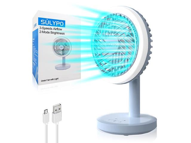 Usb Desk Fan With Lanterns, 3 Speeds Mini Table Fans, Quiet Rechargeable Personal Fan With Ring Light For Home, Office, Travel, Camping, Outdoor photo