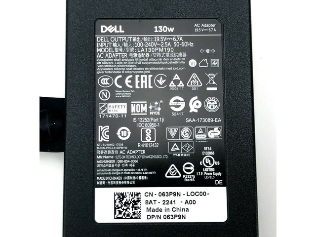 Genuine Dell LA130PM190 AC Adapter Power Supply 63P9N 130W 19.5V 6.7A NEW w/PC