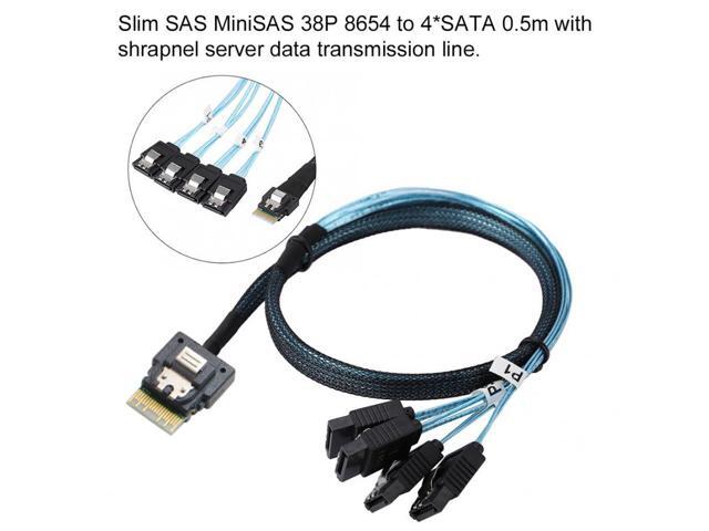 Xiwai Slimline SAS 4.0 SFF-8654 4i 38pin Host to 4 SATA 7pin Target Hard Disk Fanout Raid Cable 50cm