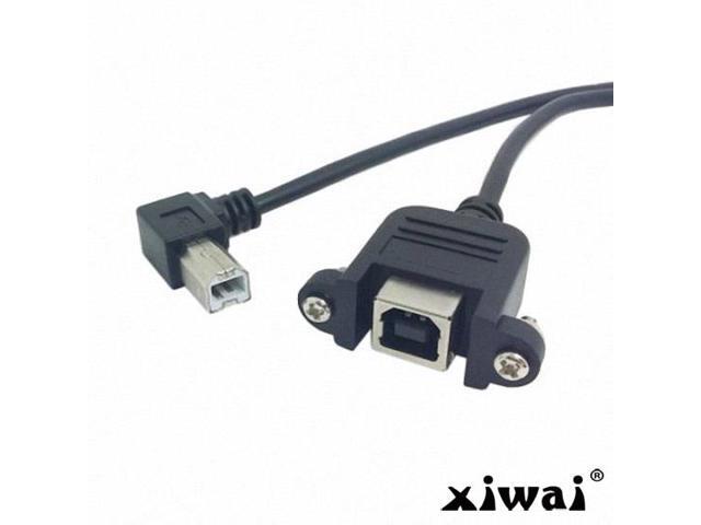 Xiwai 90 Degree Right Angled USB B Type Male to Female extension cable with screws for Panel Mount 50cm