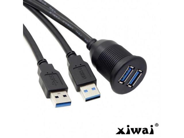 Xiwai Dual USB 3.0 Extension AUX Flush Mount Car Mount Extension Cable for Dashboard Panel 2m