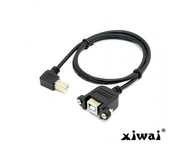 Xiwai Right angled USB B Male to Female extension cable with screws for Panel Mount 1m