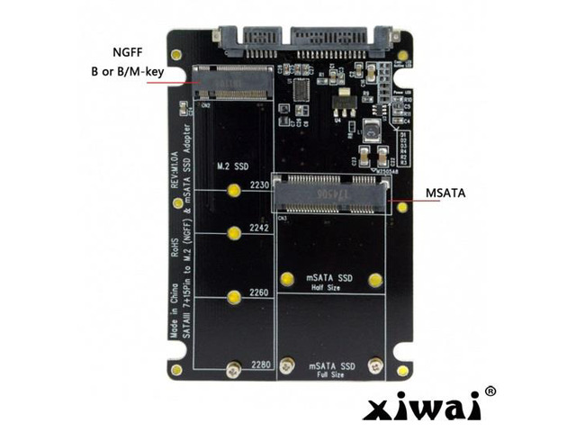 Xiwai 2 in 1 Combo M.2 NGFF B-key & mSATA SSD to SATA 3.0 Adapter Converter Case Enclosure