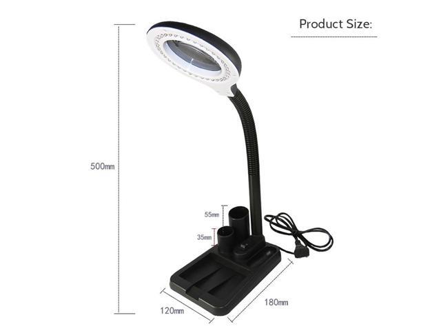 AC220V 6W 40 LEDs 5X/10X Magnifier Glass Desk Lamp with Gadget Storage Design