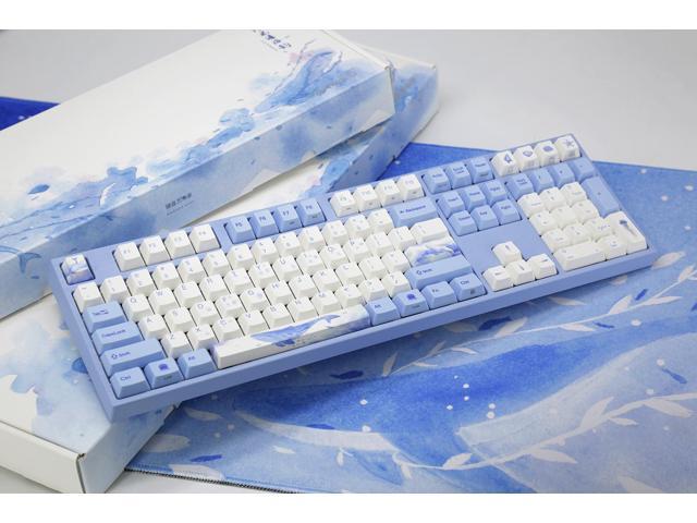 Varmilo VA108M Sea Melody Full Size Gaming Mechanical Keyboard Cherry MX Brown Switch Dye Sub PBT Keycaps NKRO Detachable USB Wired Blue and White