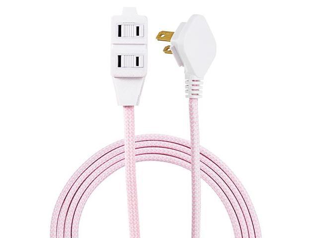 Designer 3Outlet Extension Cord 2 Prong Power Strip Extra Long 8 Ft Cable with Flat Plug Braided Chevron Fabric Cord SlidetoLock Safety Outlets. photo