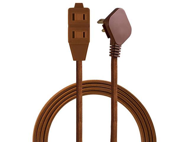 Designer 3-Outlet Extension Cord, 8 Ft Braided Cable, 2-Prong Power Strip, Slide-to-Lock Safety, Low-Profile Flat Plug, Polarized, ETL Listed. photo