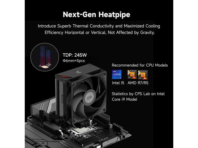 PCCOOLER CPS RT500 Digital CPU Air Cooler, 5 Direct Contact Heat Pipes, 245W TDP, Digital Display Top Cover, 152mm Tall, 120mm PWM Slient Fan, for...
