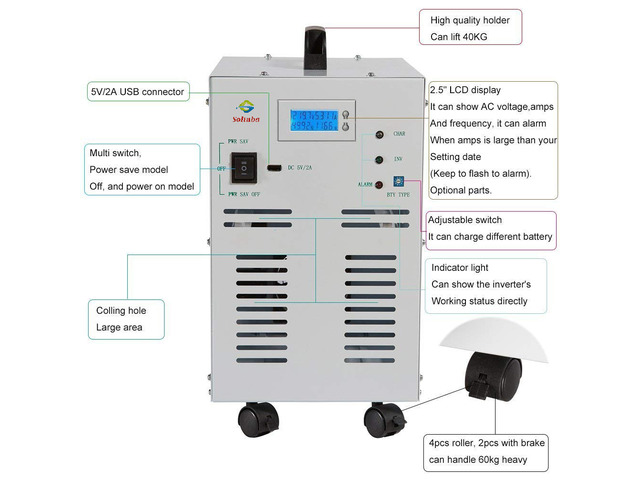 3000w Pure Sine Wave Off Grid Power Inverter+ Max 80A Battery Charger+UPS+LCD Display 9000w Peak DC to AC Converter Generator DC12v to AC110v 60Hz