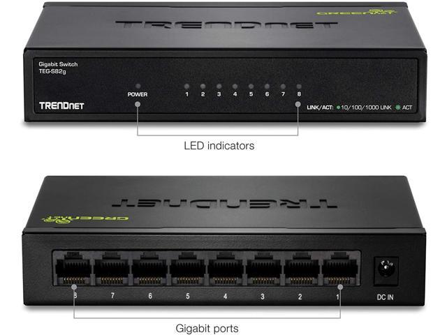 TRENDnet 8-Port Gigabit GREENnet Switch, Ethernet Network Switch, 8 x 10-100-1000 Mbps Gigabit Ethernet Ports, 16 Gbps Switching Capacity, Metal,...