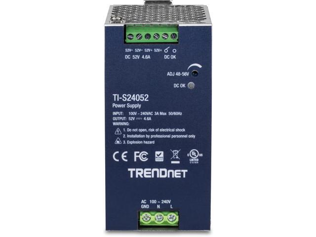 TRENDnet TI-S24052, 240W, 52V DC, 4.61A AC to DC DIN-Rail Power Supply with PFC Function